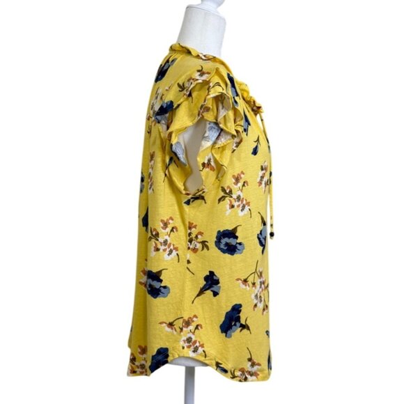 Lauren Ralph Lauren Womens Top Floral Ruffle Sleeve Linen Blend Yellow Size XL - Picture 2 of 8